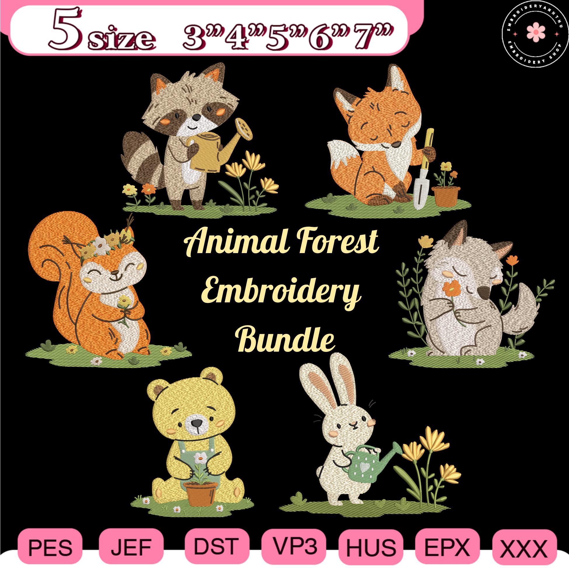 Animal Forest Embroidery Bundle, Cute Animal Embroidery Design, Animals ...