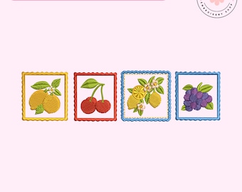 Tropical Fruit Stamp Embroidery File, Summer Fruit Shirt Design, Summer Vacation File, Fruit Themed Embroidered Design, Gardening Gift Idea