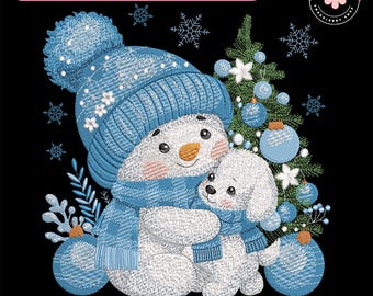 Blue Christmas Snowman And Dog Embroidery File, Christmas Cute Snowman Embroidery Design, Merry Christmas Design,Dog Lover Gift, Winter Gift