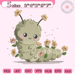 Cute Caterpillar Embroidery File, Floral Bug Embroidery Design, Cute Insect Shirt Idea, Cute Animals Gift Design