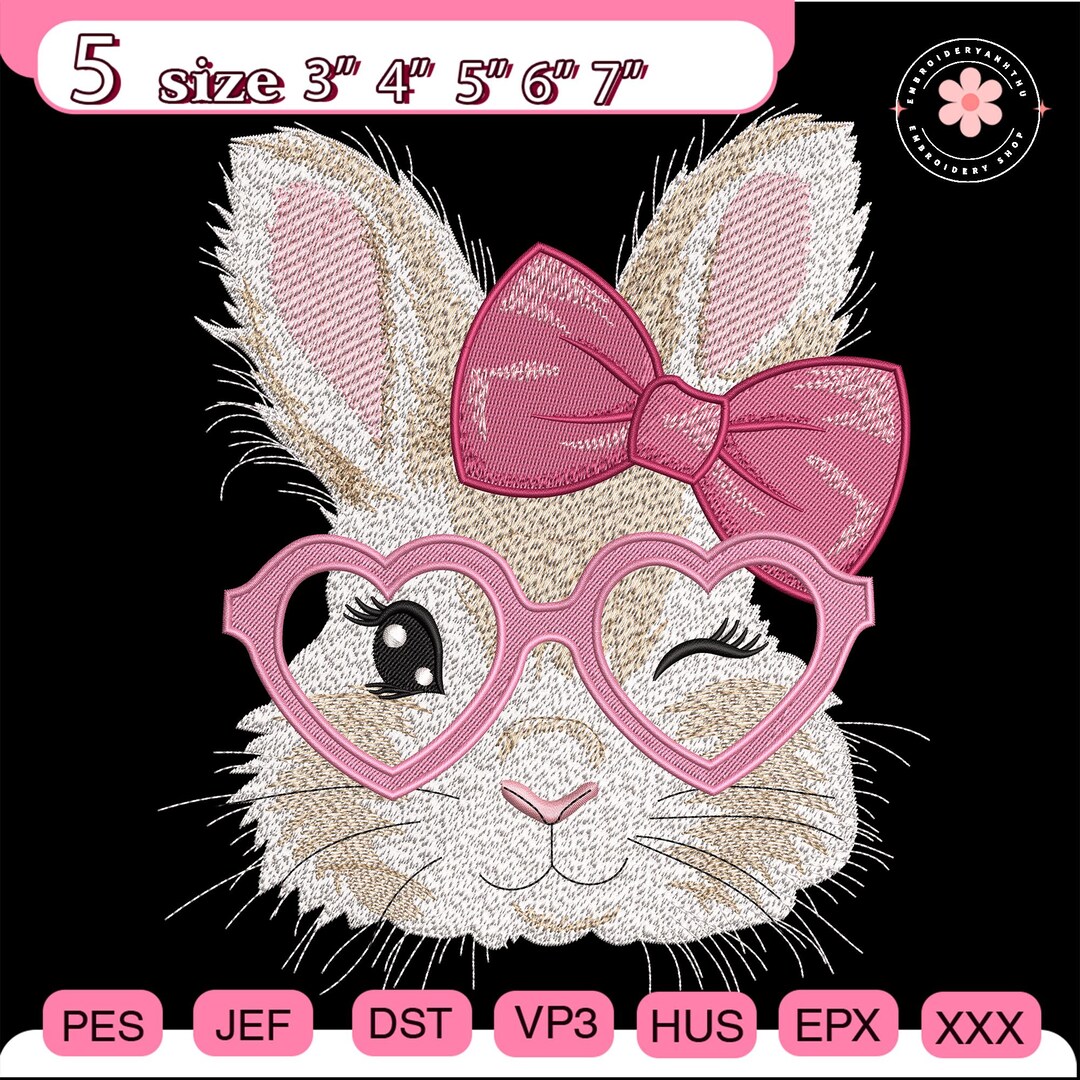 Cute Rabbit 3565 Cute Bunny With Glasses Embroidery Design, Easter Rabbit Face ...