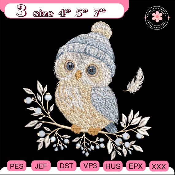 Christmas Cute  Owl Embroidery File, Merry Christmas Embroidery Design, Christmas Gift, Winter Holiday Gift