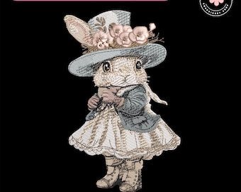 Floral Bunny Easter Embroidery File, Easter Floral Embroidery Design, Easter Rabbit Design, Bunny Lover Gift