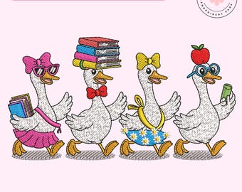 Back To School Goose Embroidery File, Silly Goose Embroidery Design, First Day Of School File, We Back Teacher Goose Shirt Idea