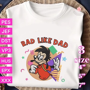 Borduurontwerpen vader en baby, borduurontwerp vader cartoon film T-shirt, borduurpatroon 4 juli, 5 maten