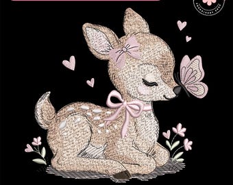Floral Reindeer With Butterfly Embroidery File, Christmas Cute Rabbit Embroidery Design, Merry Christmas Shirt Idea, Winter Gift