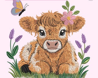 Flower Highland Cow Embroidery File, Floral Cow Embroidery Design, Cute Cow Shirt Idea, Highland Cow Lover Gift