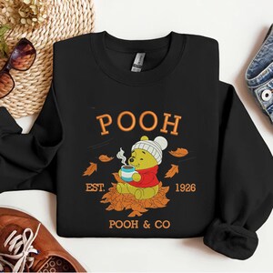 Winnie The Pooh Halloween Embroidered Sweatshirt, Disney Pooh Halloween Shirt, Cute Cartoon Outfit, Autumn Season Embroidery Design