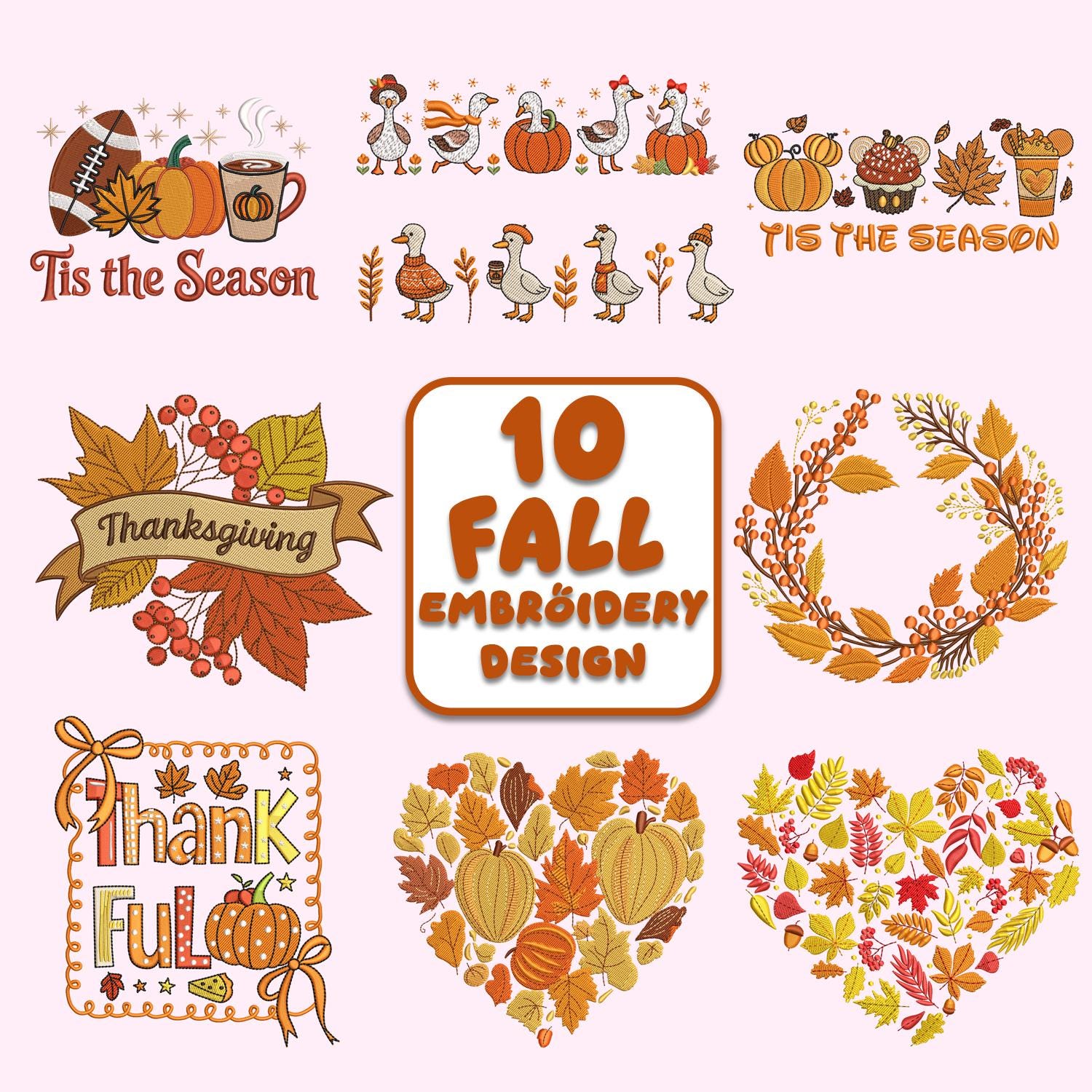 10 Fall Embroidery Design Bundle, Fall Pattern Embroidery Design ...