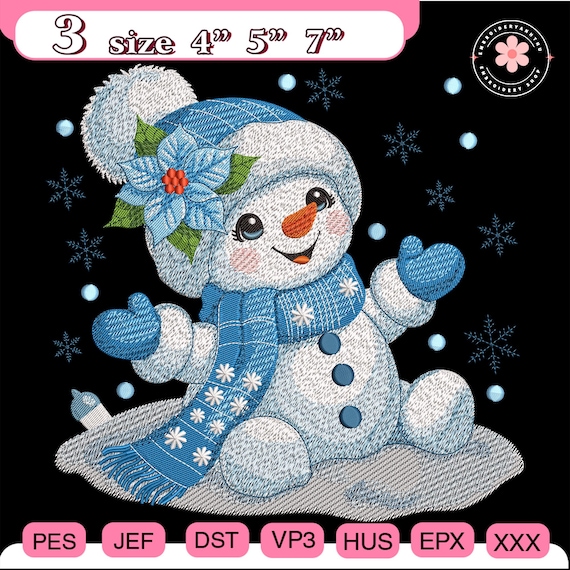 Christmas Cute Snowman And Snow Embroidery File, Merry Christmas Embroidery Design, Merry And Bright Shirt Idea, Winter Holiday Gift