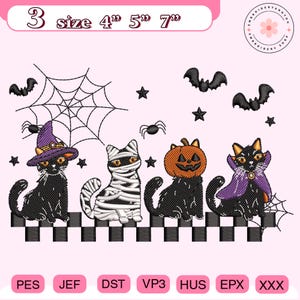Halloween Black Cats Embroidery File, Cat In Halloween Costume Embroidery Design, Spooky Season Idea, Halloween Design