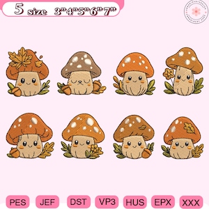 Fall Mushroom Embroidery Bundle, Cute Autumn Forest Mushrooms Embroidery Design, Thanksgiving Shirt Idea, Autumn Pattern Design