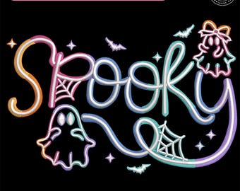 Halloween Neon Ghost Embroidery Design, Spooky Ghost Embroidery File, Spooky Season Gift Idea, Neon Halloween Design
