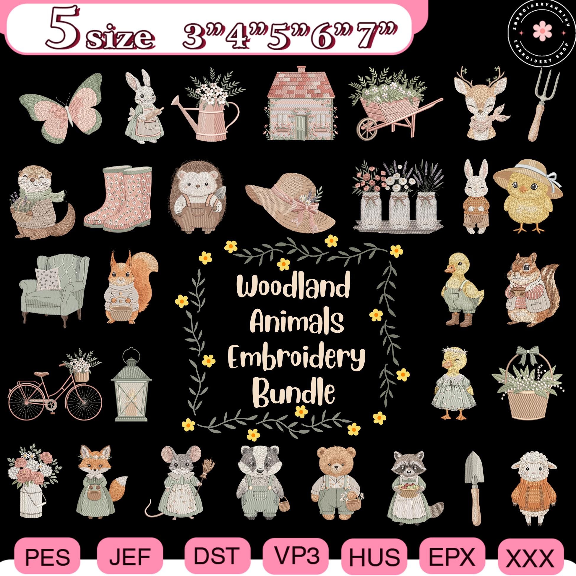 Woodland Animals Embroidery Bundle, Forest Animal Machine Embroidery ...