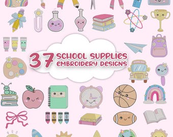 37 School Supplies Embroidery Designs, SBack To School Embroidery File, First Day Of School Shirt Idea, Teacher Theme File, School Gift