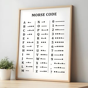 Morse Code Alphabet Poster | Black and White Morse Code Chart | Educational Printable | Alphabet Wall Art | Digital Download