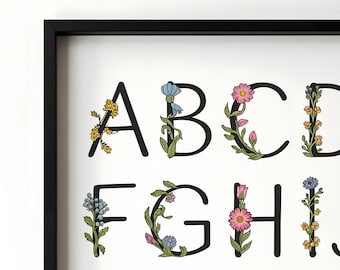 Wildflower Alphabet Poster, ABC Printable, Kids Educational Wall Art, Nursery Decor, Digital Download