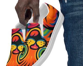 Tênis de lona estilo pop art de gato: tênis masculinos