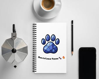 Funny Blue Paw Print Notebook: 'Born to Leave Traces' Spiral Journal