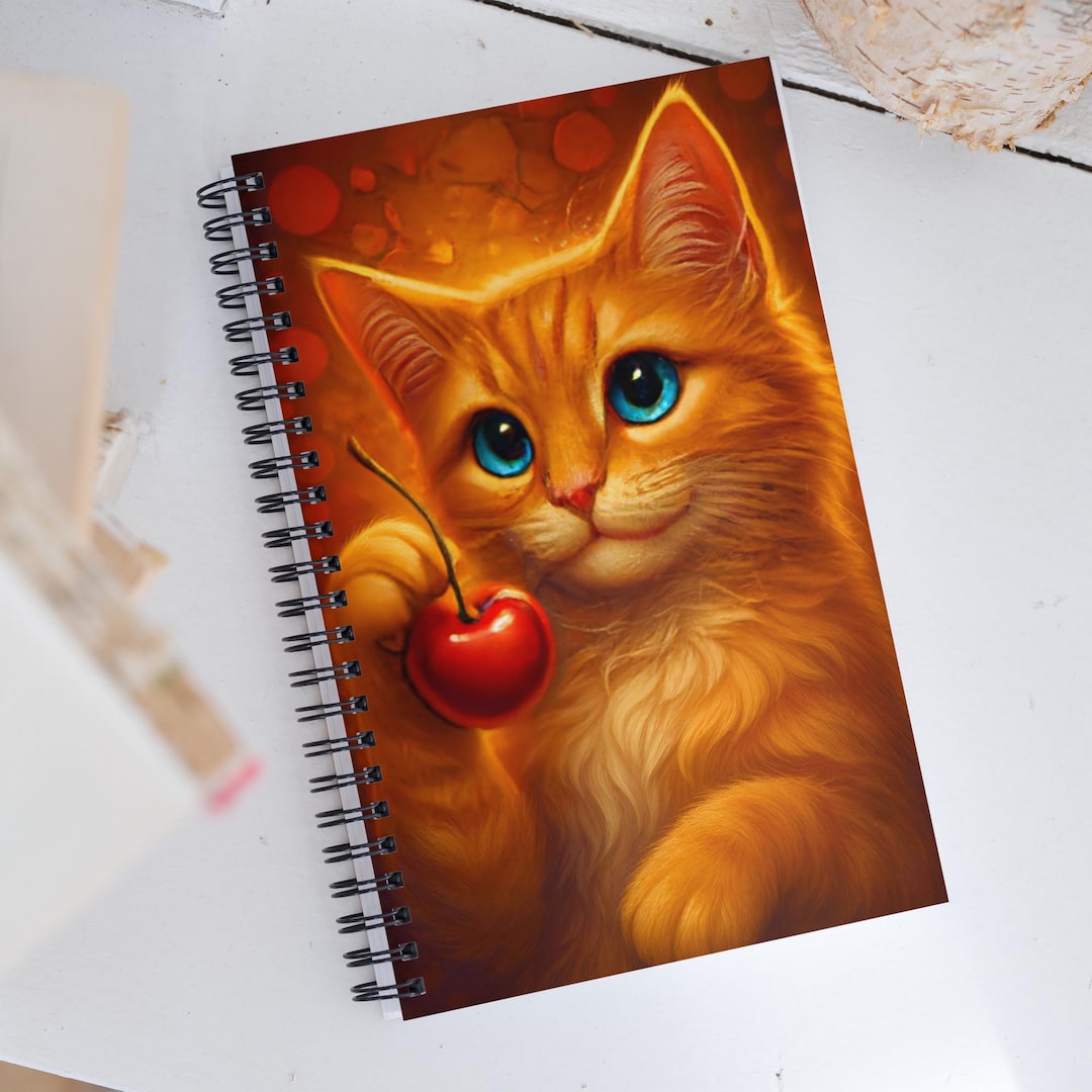 Ginger Cat Spiral Notebook | Cherry Art, Dotted Pages - Etsy