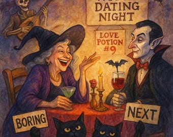 Póster de una noche de citas con brujas: Arte espeluznante de Halloween (Descarga digital)