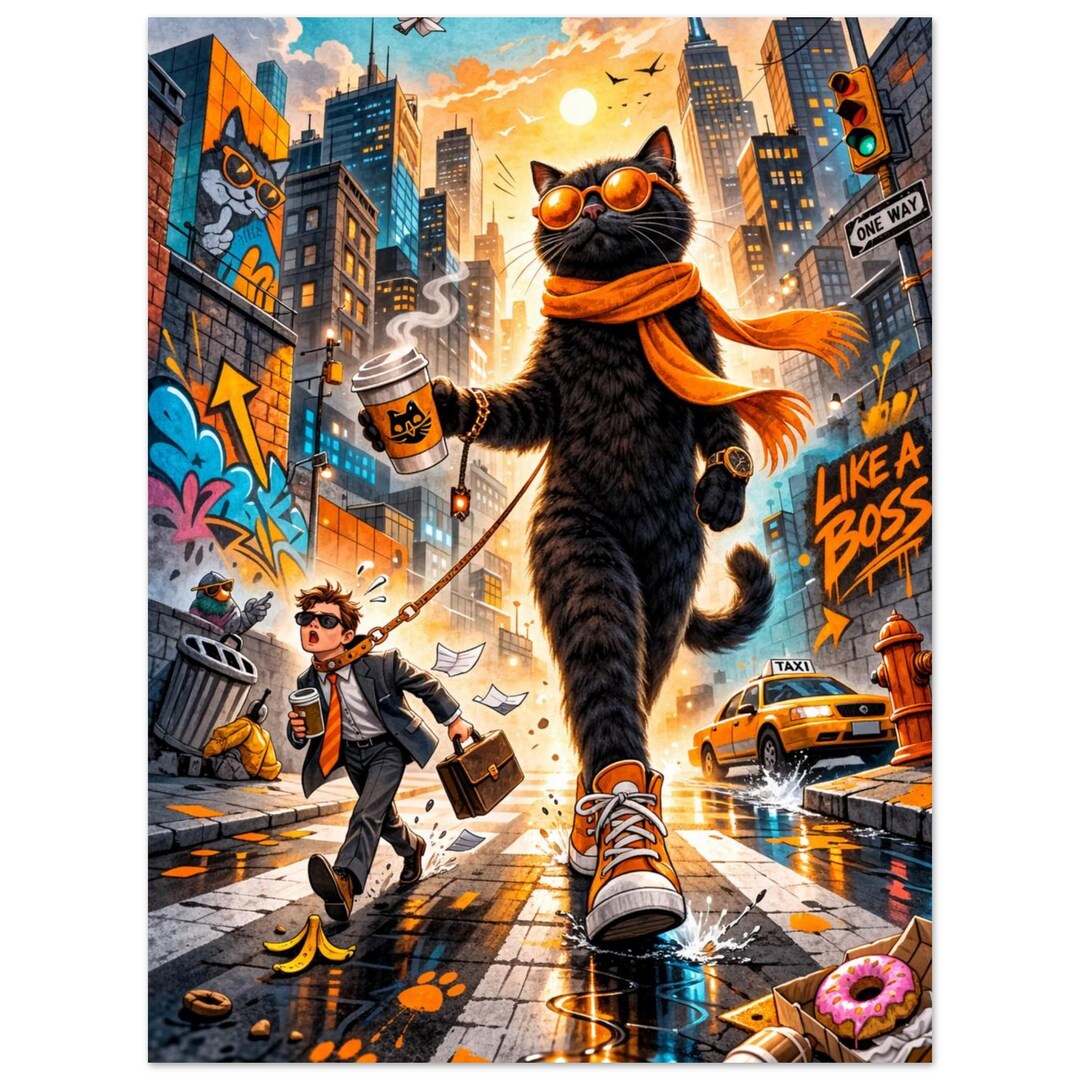 Urban Cat Street Art Print, Graffiti City Illustration, Modern Wall ...