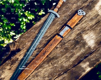 Regalo ideal: espada de acero de Damasco hecha a mano con vaina, regalo para él, el mejor regalo, regalo de cumpleaños, regalo de Navidad, regalo de padrino.