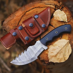 Beautiful Handmade 11" Damascus Steel Tracker Hunting Knife Micarta Handle + Sheath | Best Gift Present , Birthday Gift , Anniversary Gift.