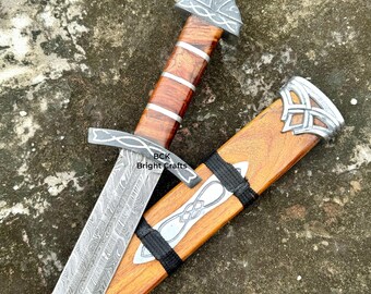 Regalo ideal: espada de acero de Damasco hecha a mano con vaina, regalo para él, el mejor regalo, regalo de cumpleaños, regalo de Navidad, regalo de padrino.