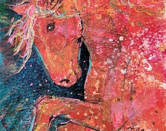 Prancing Fire Horses on 4x6 paper matted to fit a 5x7 frame.