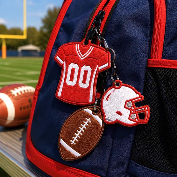 Football Jersey Helmet ITH Bag Tag Embroidery Design Set, Football Keychain Machine Embroidery File, Sports Luggage Tag, Instant Download