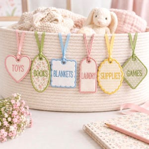 ITH Bag Tag Shapes Applique Bundle, Scalloped Name Tag In The Hoop Machine Embroidery File, Blank Gift Luggage Tag Set, Instant Download