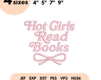Disegno da ricamo "Ragazze sexy che leggono libri", file da ricamo "Fiocco da libro", libro da ragazza, disegno di libri carini, libroso, fiocco civettuolo, regalo per amanti dei libri
