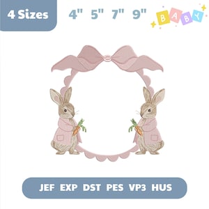 Bunny Wreath Crest Frame Embroidery Design, Baby Banner Crest Frame Embroidery File, Wedding Crest Frame, Baby Girl Embroidery