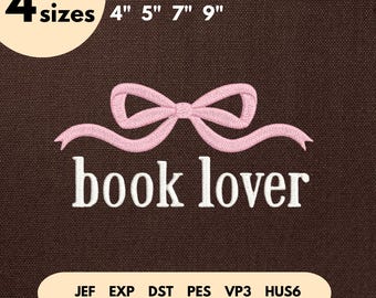 Book Lover Embroidery Design, Coquette Bookish Embroidery File, Girly Book, Cute Books Design, Bookish, Coquette Bow, Book Lover Gift