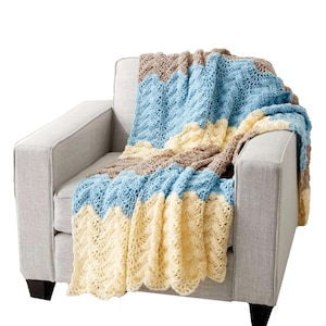 Seaside Ripple Crochet Afghan Pattern - Coastal Wave Blanket PDF - Easy Caron Yarn Throw