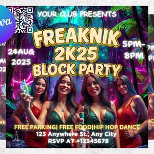 Freaknik Party Flyer, Freaknik Party einladen, Nachtklub Flyer, Pool Mansion Party, Sommerparty Flyer, Splash Alt, Canva Bearbeitbare Vorlage