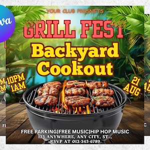 Backyard Cookout Flyer, BBQ Flyer, Summer Cookout Flyer, DIY Canva Editable Design Template, Food Flyer, Social Media Flyer, Party Flyer