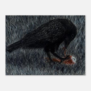 Charcoal Raven, Feast of Knowlege, Dark Fantasy Wall Art, Gothic Illustration (Canvas & Metal)