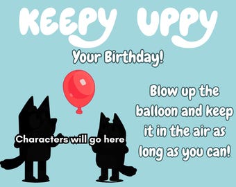 PERSONALIZED PRINTABLE Blue Pup Inspired Keepy Uppy Card for Birthday Party, Red Balloon