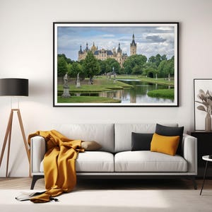 Poster giclée ecologico del castello di Schwerin / Stampa artistica di architettura europea / Decorazione murale paesaggistica per la casa