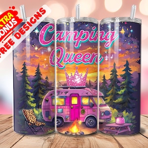 Camping Queen Tumbler Wrap: Camper Van Sublimation Design (Digital Download)