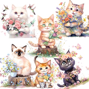 8 set of funny cats clip arts bundle, kitten clip art, whimsical cute kitty clip art