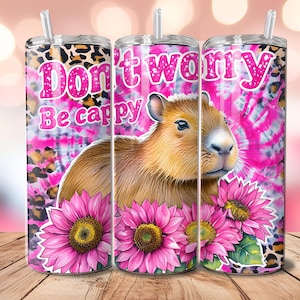 Bündel von 5 niedlichen Capybara Becherverpackungen, seien Sie glücklich 20 Unzen Sublimationsbecher Png, keine Sorge, seien Sie Cappy Positivity Tumble Wrap Digital Design