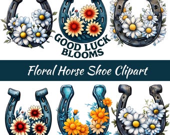Clipart aquarel bloemen hoefijzer: westerse png-set (digitale download)