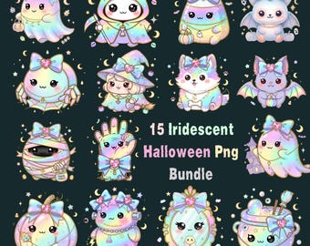 Schillernder Geist PNG Bundle: Kokette Halloween Grafik (Digitaler Download