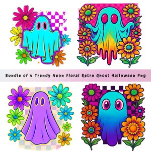 Neon Ghost Halloween PNG: disegni floreali retrò a sublimazione (download digitale)