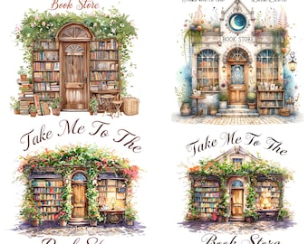 Watercolor Bookstore PNG: Book Lover Sublimation Design (Digital Download)