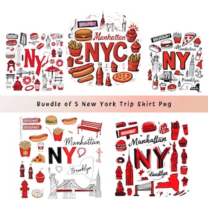 Bundle of 5 New York Trip Shirt Png, NYC Shirt Sublimation Design, Retro New York City Big Apple Digital Download