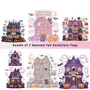 Haunted Fall Bookstore PNG Bundle: Spooky Bookish Designs for Sublimation